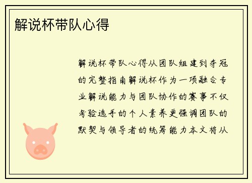 解说杯带队心得